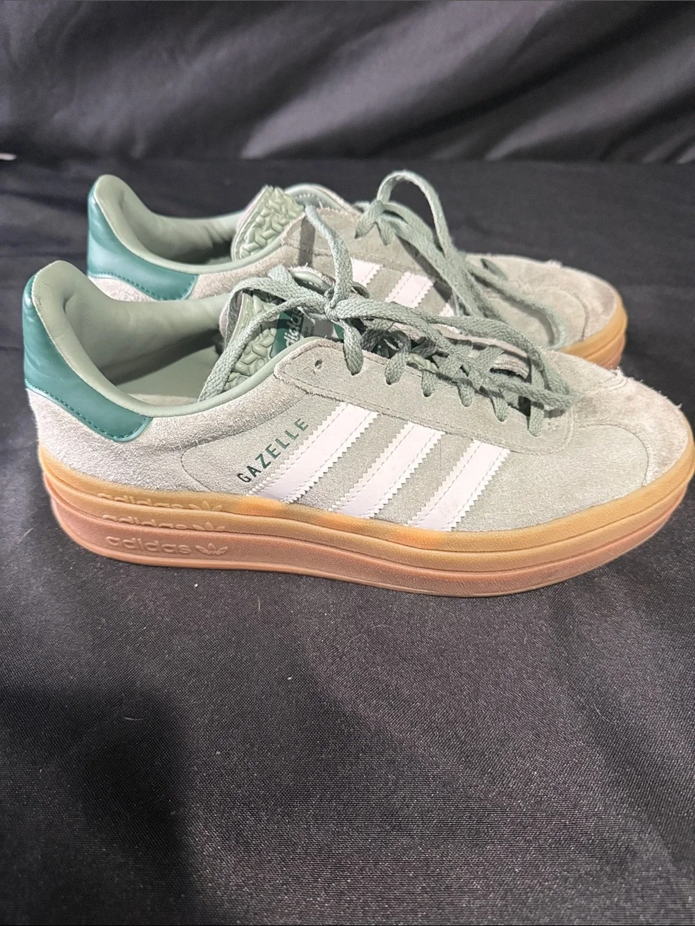 adidas women’s Sage Green Suede Sneakers with Gum Outsole